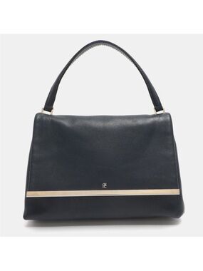 Carolina Herrera Black Leather Shoulder Bag with Gold Bar